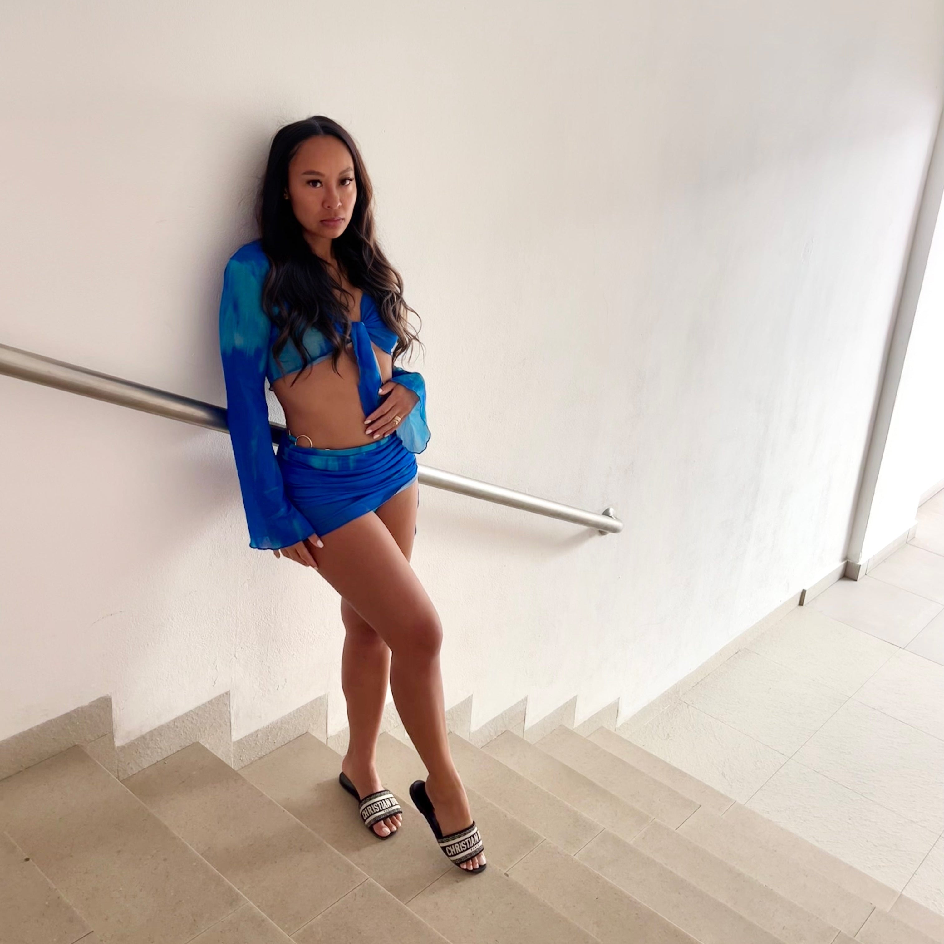 THE WRAP COVERUP TWO PIECE SET - BLUE